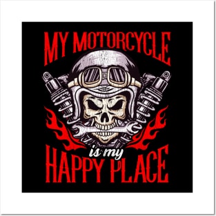 My Motorcycle Is My Happy Place Biker Motorbike Posters and Art